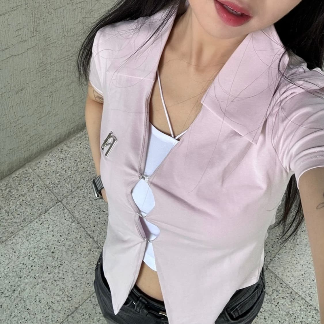 뉴얼린 셔츠탑 베이비핑크 크롭 상품이미지8