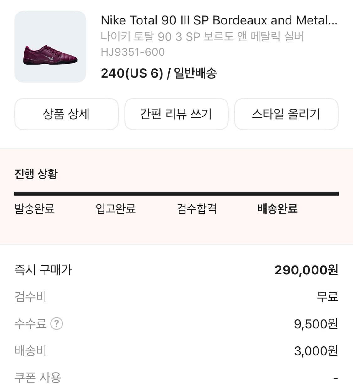 나이키 토탈 90 3 SP 보르도 앤 메탈릭 실버 (240 us6) 상품이미지7