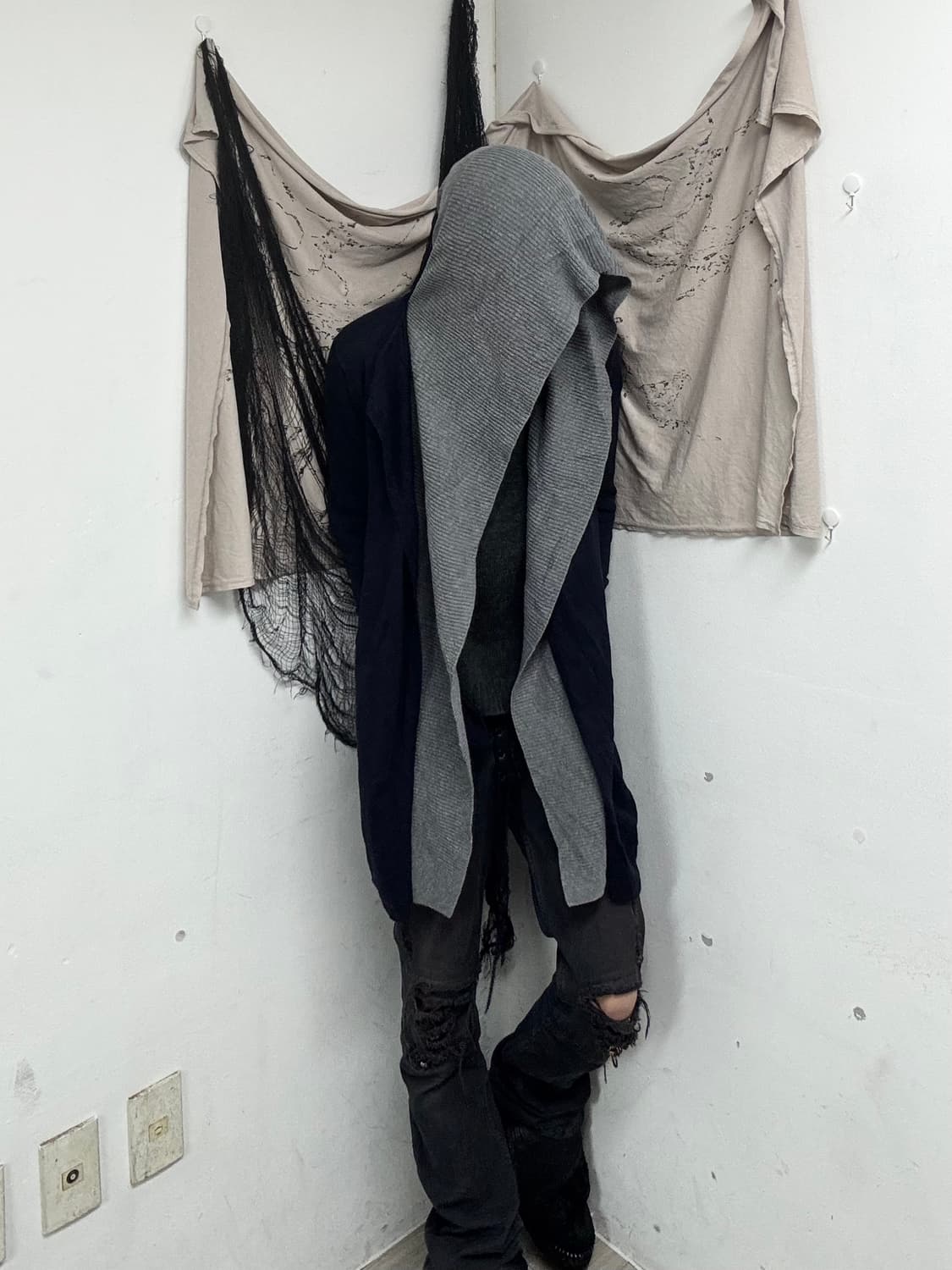 Grey Hoodie Cardigan Layered Navy Cardig 상품이미지3