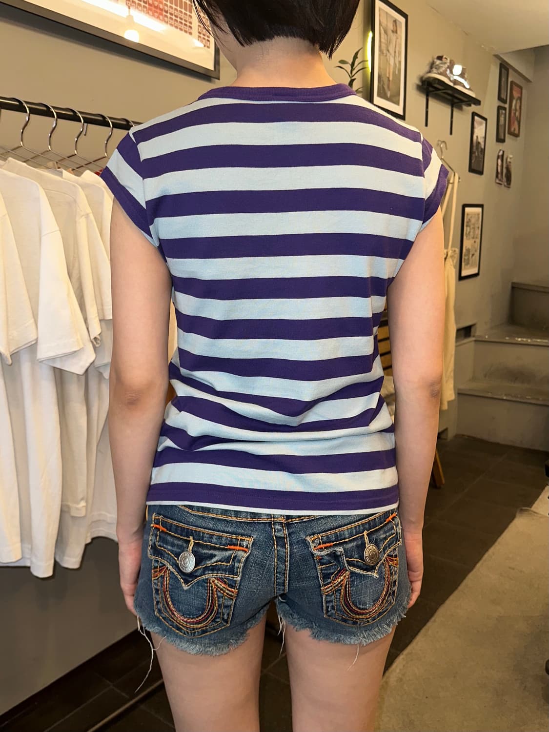 Old Beams Boy stripe pattern short T 상품이미지4