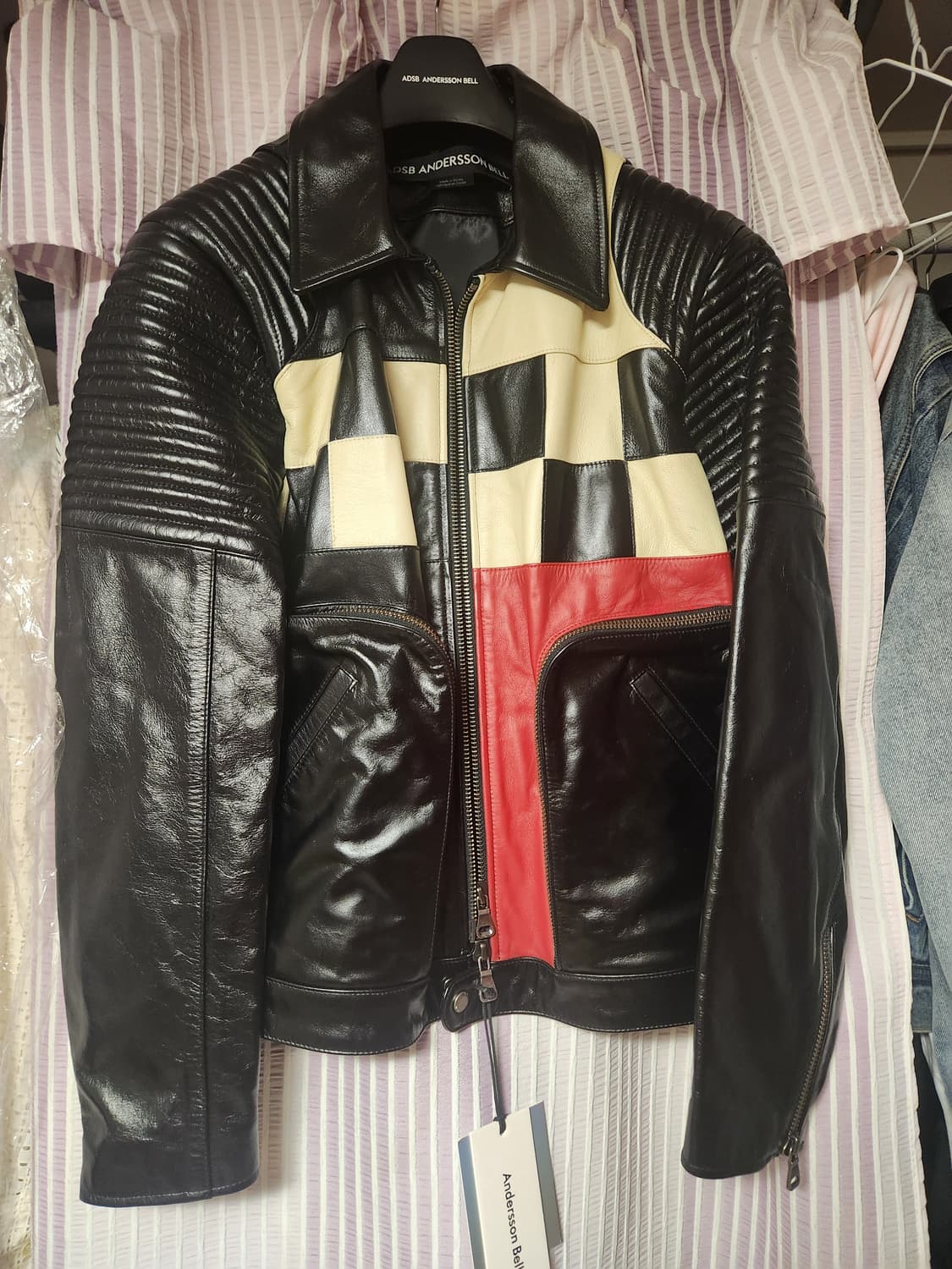앤더슨벨  체커보드 패치워크 레더 바이커  자켓  상품이미지6