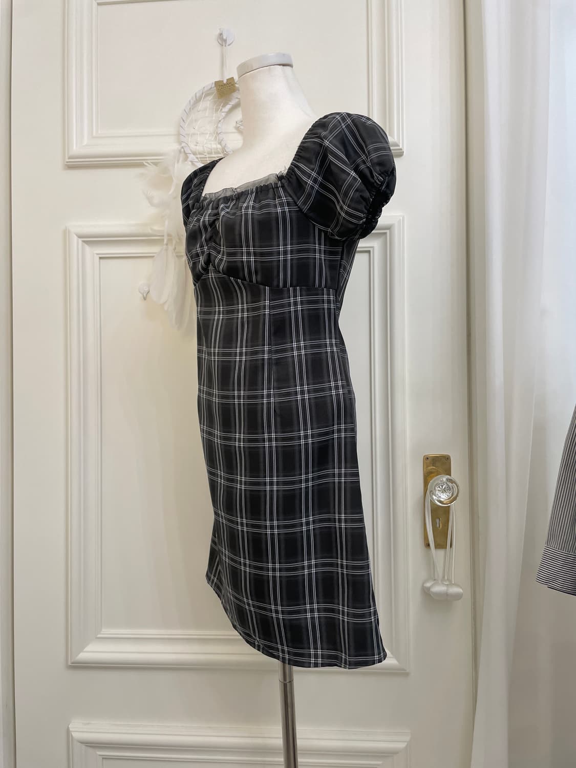 charcoal check shirring point lovely opc 상품이미지2