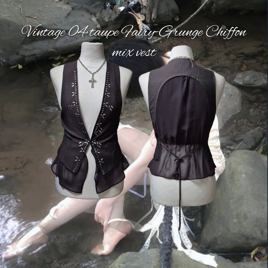 Vintage 04 taupe Fairy-Grunge Chiffon 상품이미지1