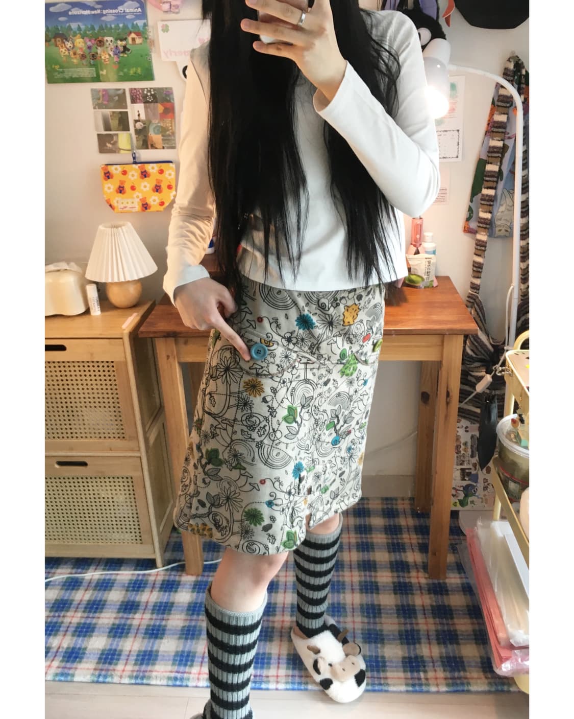 vintage acorn double pattern skirt beige 상품이미지4