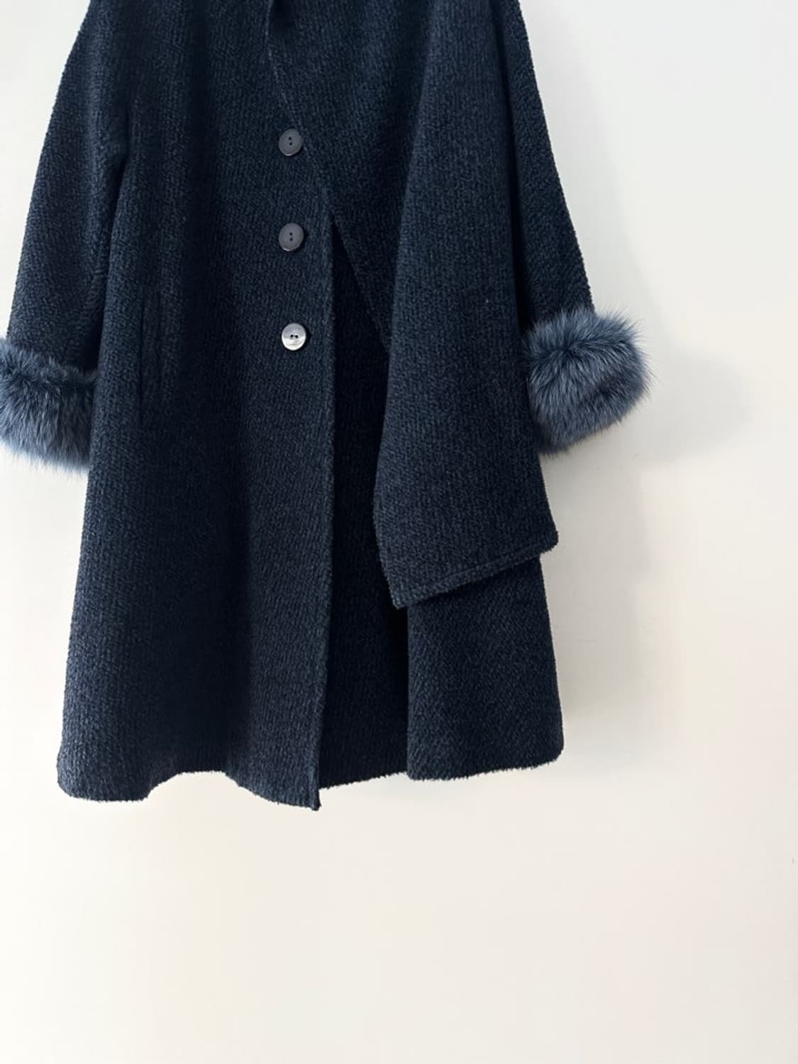 Muffler layered fur coat / navy 상품이미지4