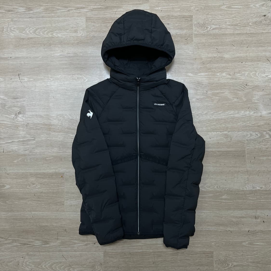 르꼬끄 여성 구스다운 와펜 후드 경량 패딩 점퍼 [블랙] M/90 상품이미지1