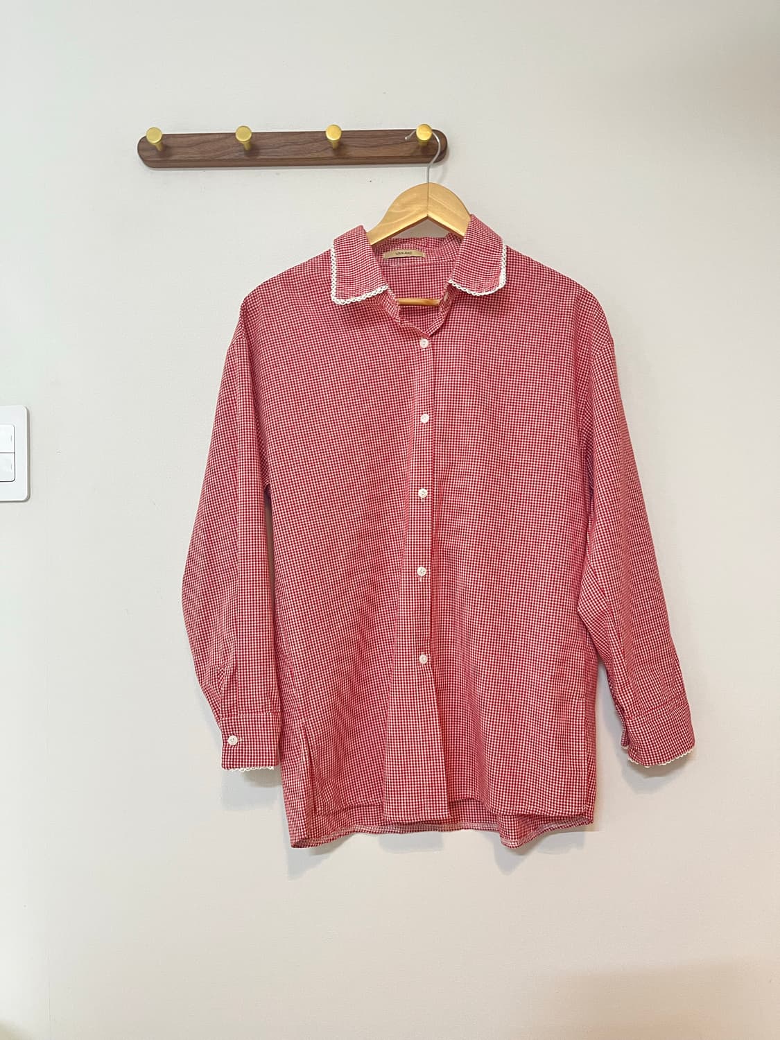 오버핏 레드셔츠 깅엄체크셔츠 상품이미지1