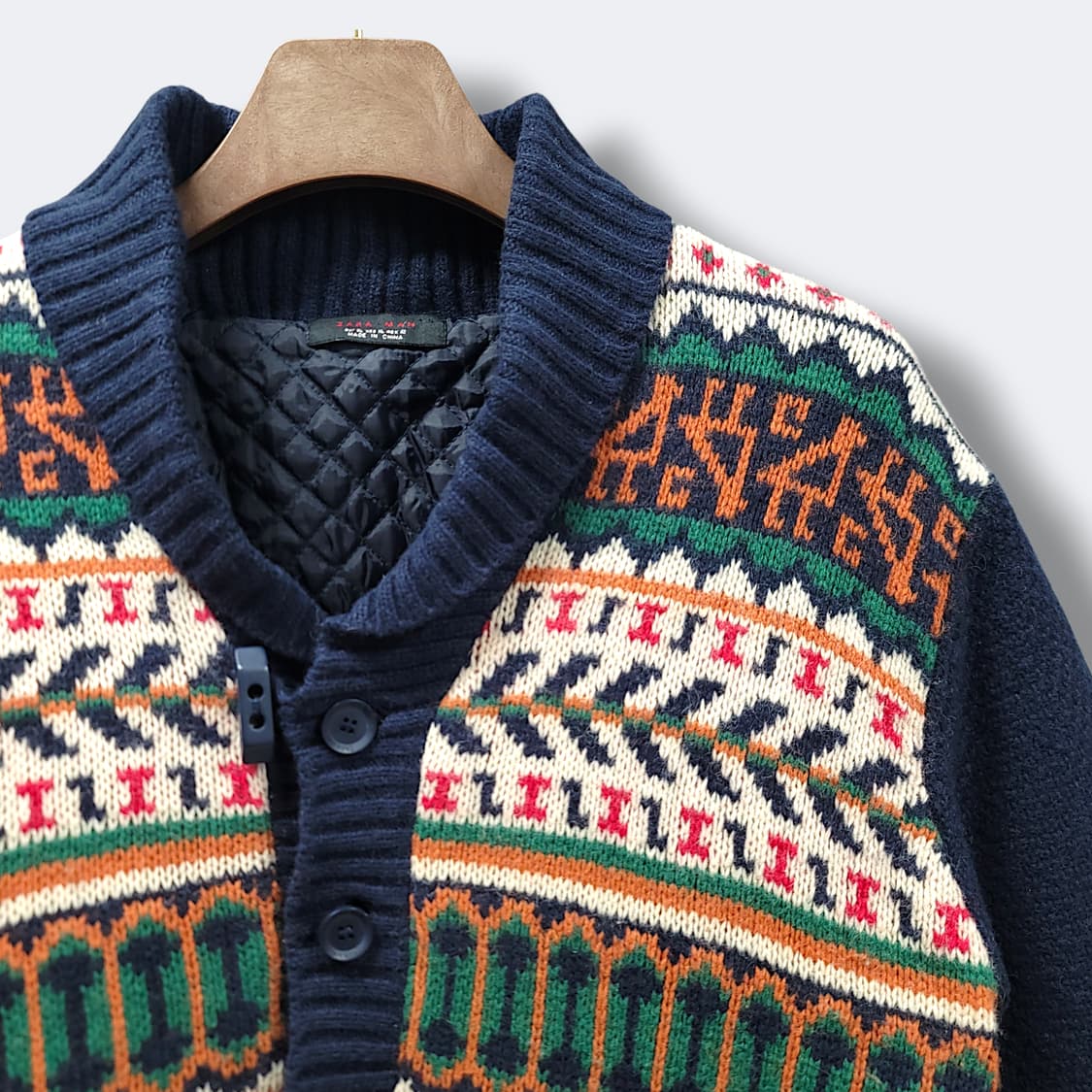 [XL] 자라 숄카라 코위찬패턴 누빔 니트 가디건 상품이미지4