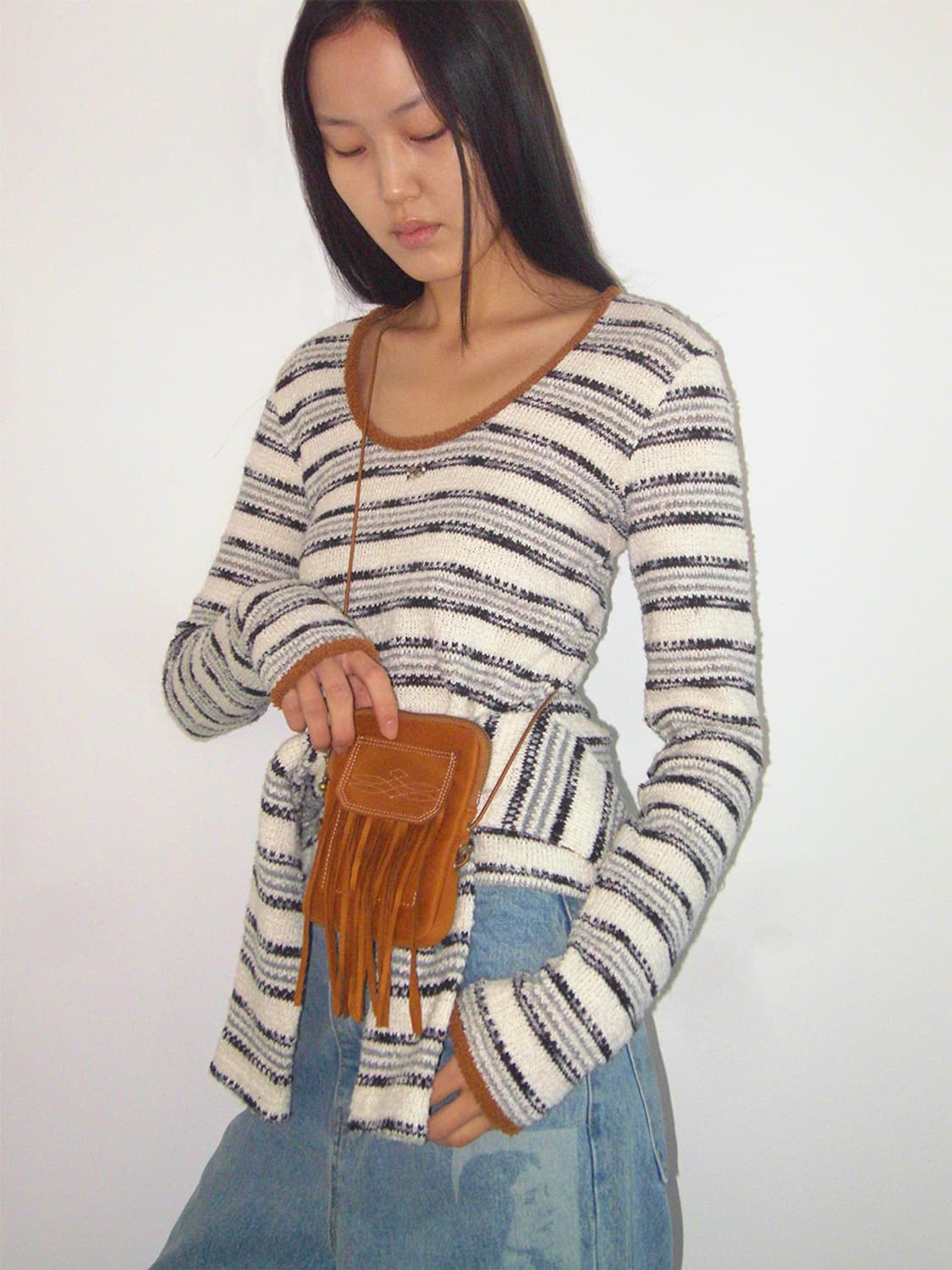 기준) 웨스턴 프린지 미니백 브라운 상품이미지4