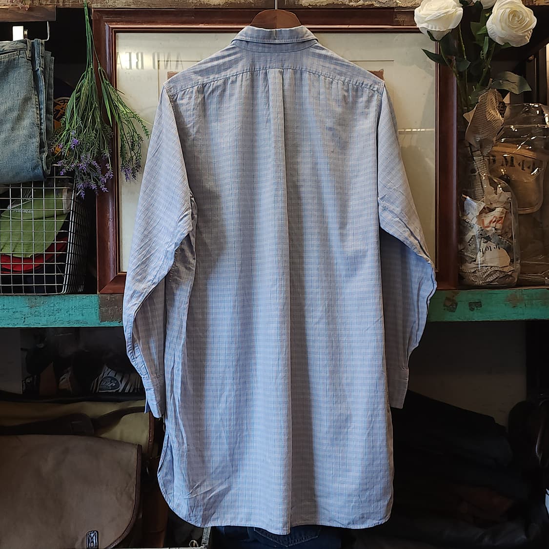 60s 프랑스 워크셔츠 가드너 빈티지 셔츠 스카이 블루 롱 튜닉 셔츠 m 상품이미지3