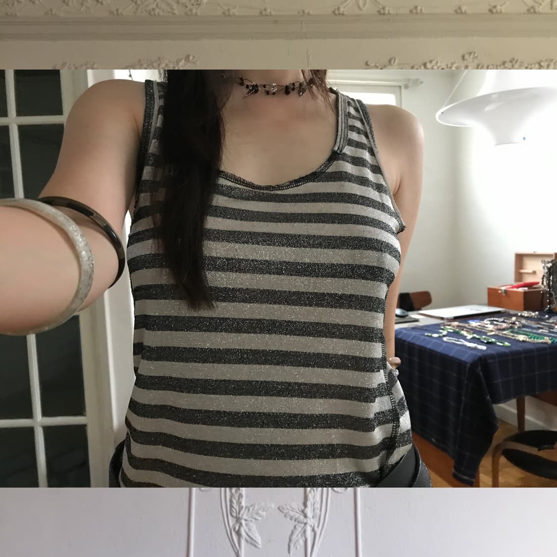 vintage stripe pattern sleeveless  상품이미지3