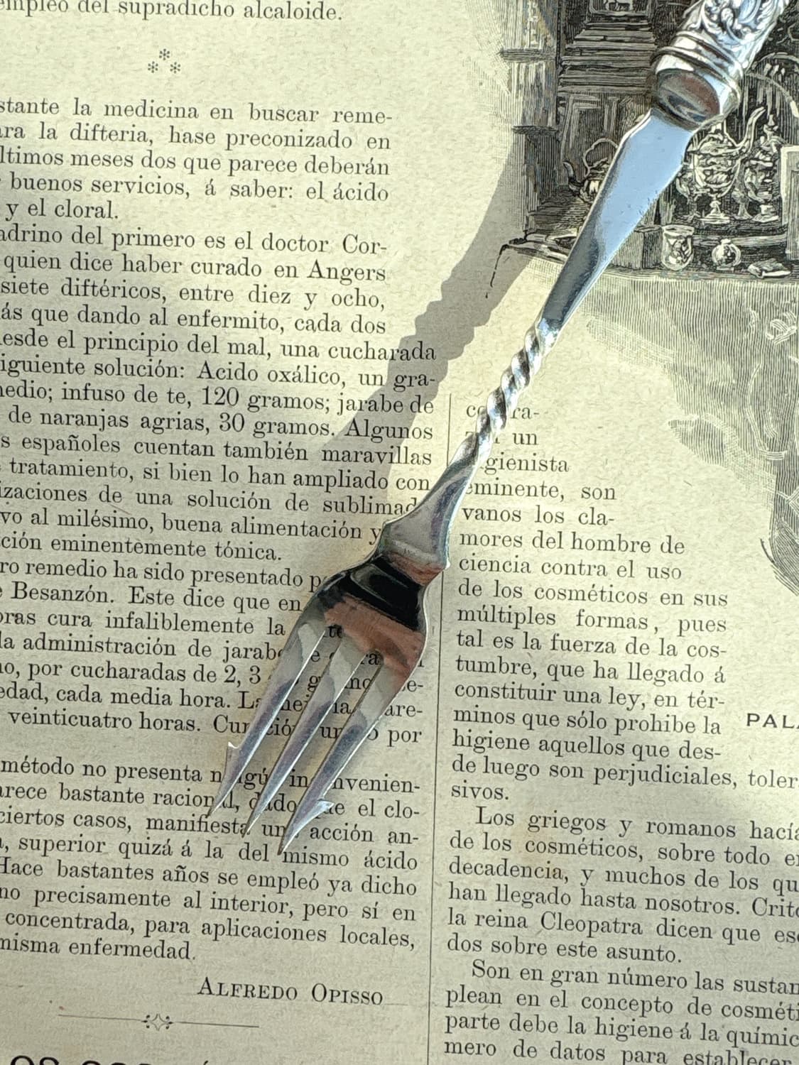 1890s 앤틱 실버플레이트 마더오브펄 올리브 포크 상품이미지3