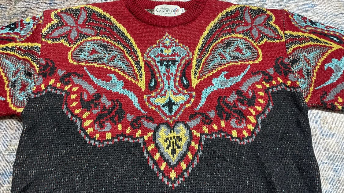 90s 프랑스 파리 빈티지 캉델로로 자카드 에스닉 보헤미안 니트 스웨터 상품이미지5