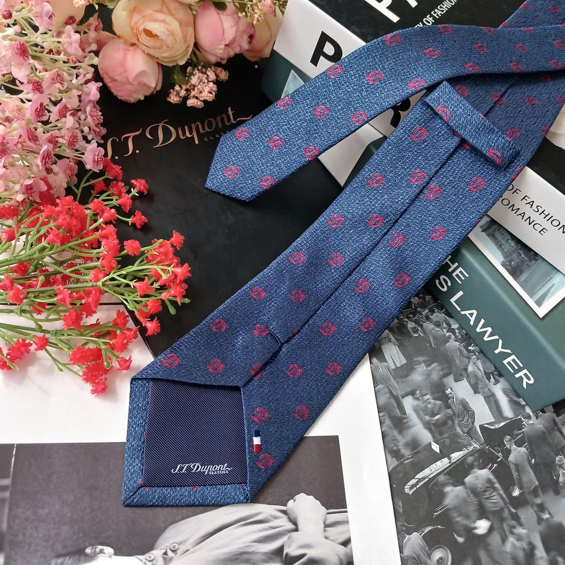 에스.티. 듀퐁 네이비 로고 패턴 넥타이 8cm S~A+등급 E952 상품이미지4