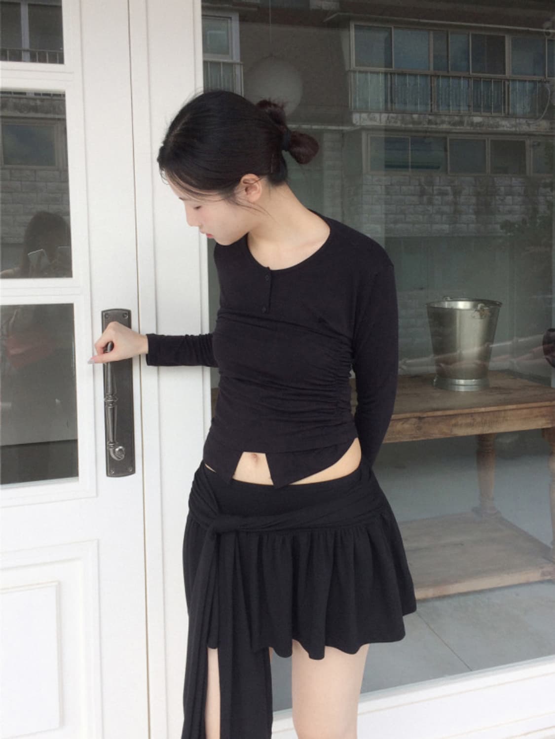 Bold tie skirt (black) 상품이미지5