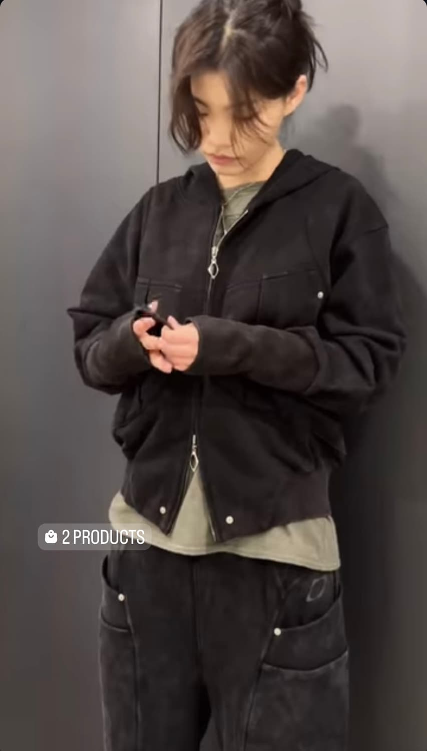 (M) 미스치프 빅포켓 후디 워시드블랙 상품이미지2