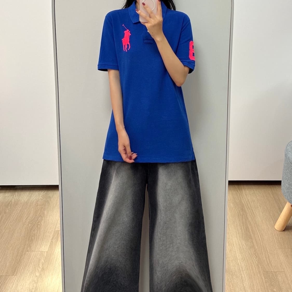 폴로 랄프로렌 핑크 빅포니 블루 카라 반팔 티셔츠 상품이미지1