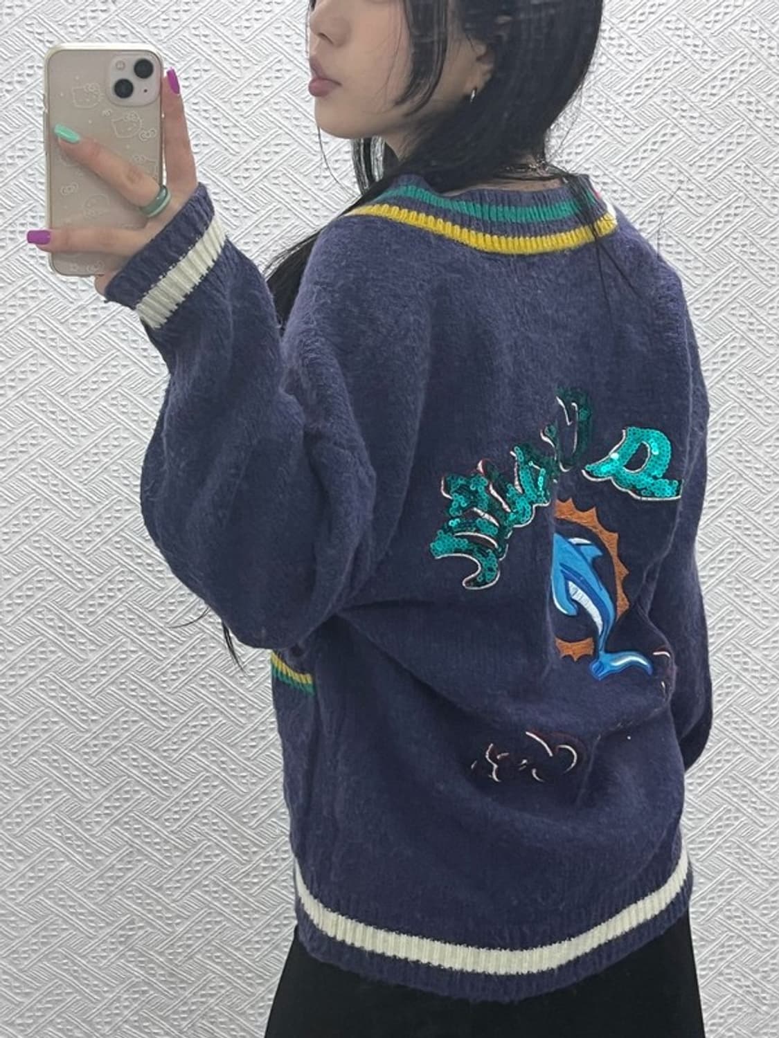 빈티지 일본풍 키치 올드스쿨 스팽글 자수 가디건 110 C07170 상품이미지1