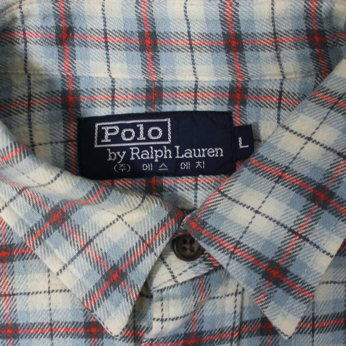 80's Polo 폴로 랄프로렌 (주)에스에치 라이트블루 체크 셔츠 상품이미지3