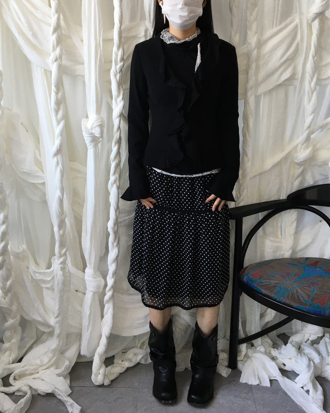 Crochet trimming dot pattern midi skirt 상품이미지5