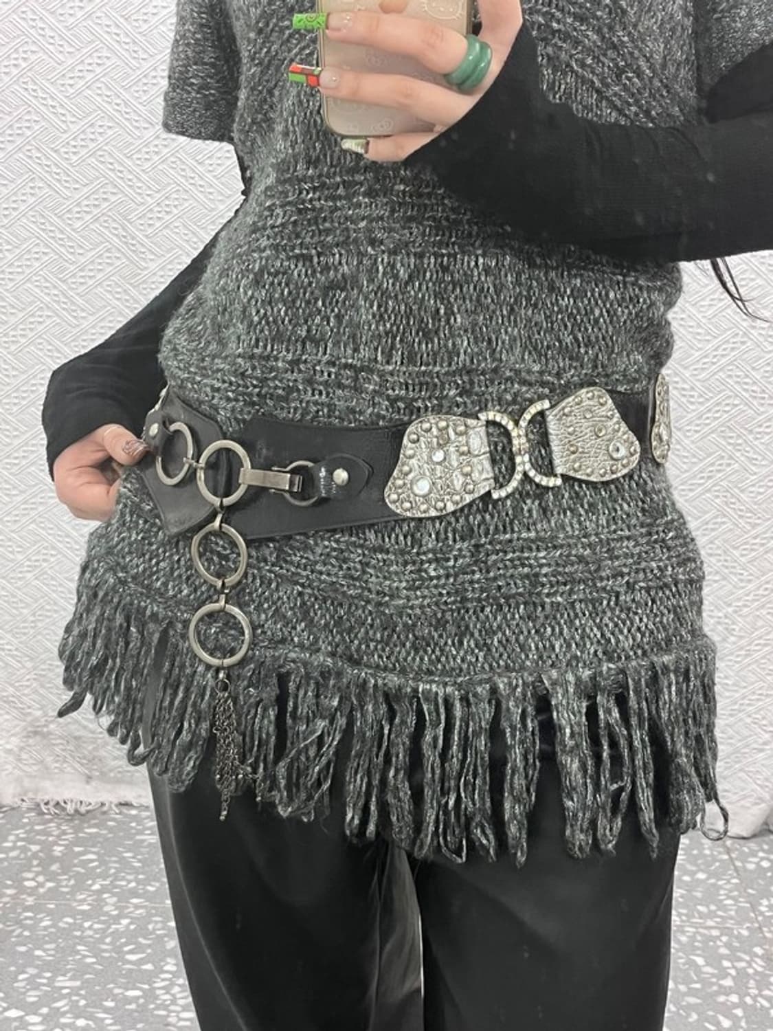 빈티지 스트릿 펑크 갸루 큐빅 스터드 가죽 벨트 C09607 상품이미지1