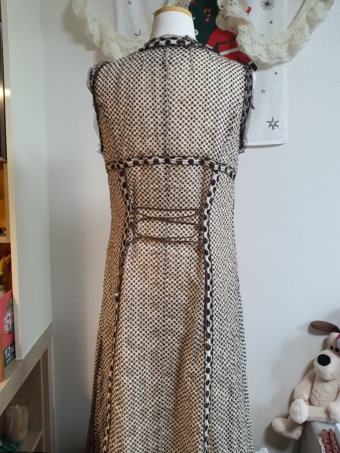 [갸루] 빈티지 도트 무늬 민소매 원피스 상품이미지4