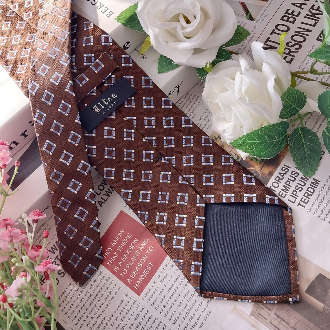 알테아 실크 브라운 체크 자카드 넥타이 9.2cm A+등급 K1489
 상품이미지5