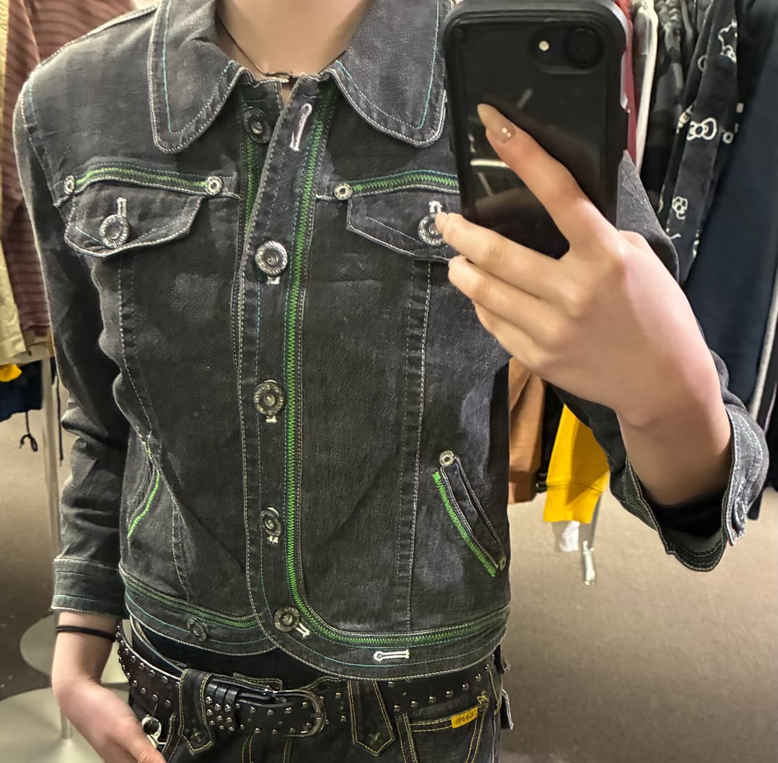 OS)Japanese vintage 여성 스티치 흑청 데님자켓 상품이미지1