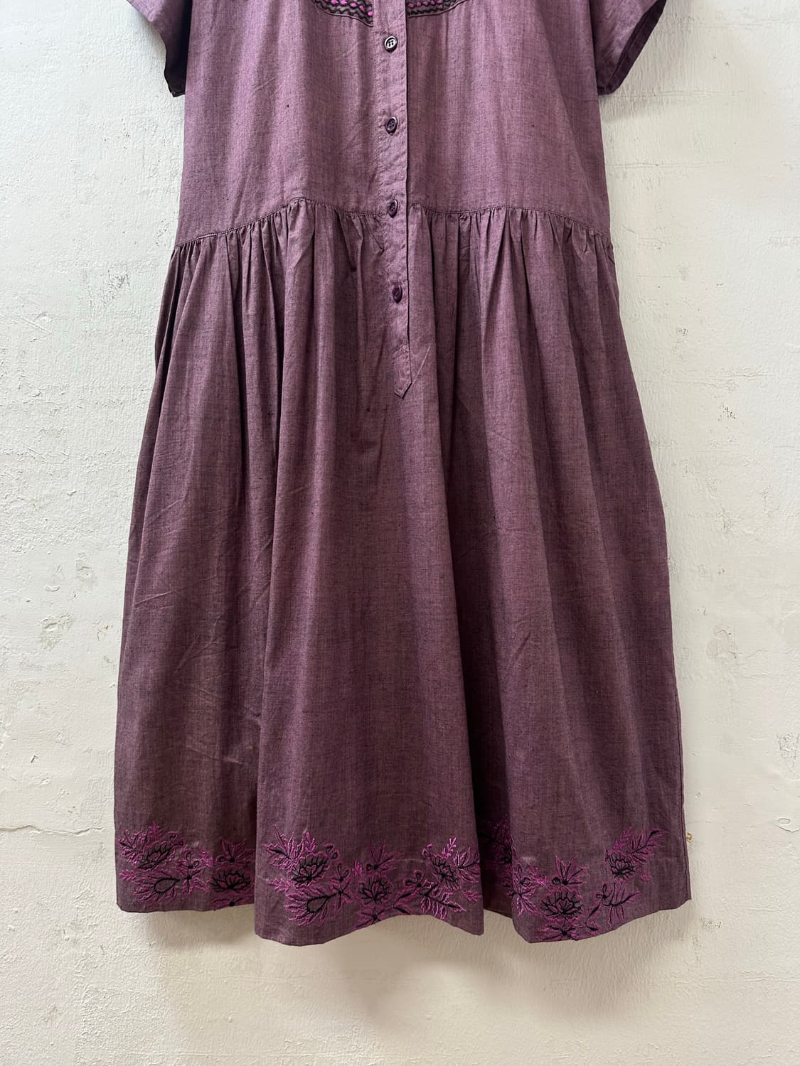 Made in India 빈티지 에스닉 핀턱 자수 보헤미안 코튼 원피스 상품이미지3