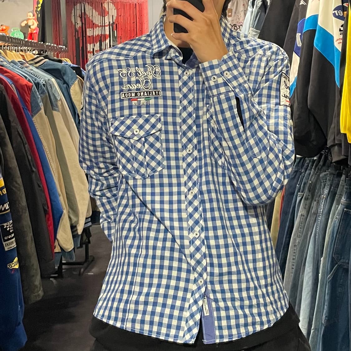 [IM] vtg 레트로 블루 체크 커스텀 패치 셔츠 상품이미지3