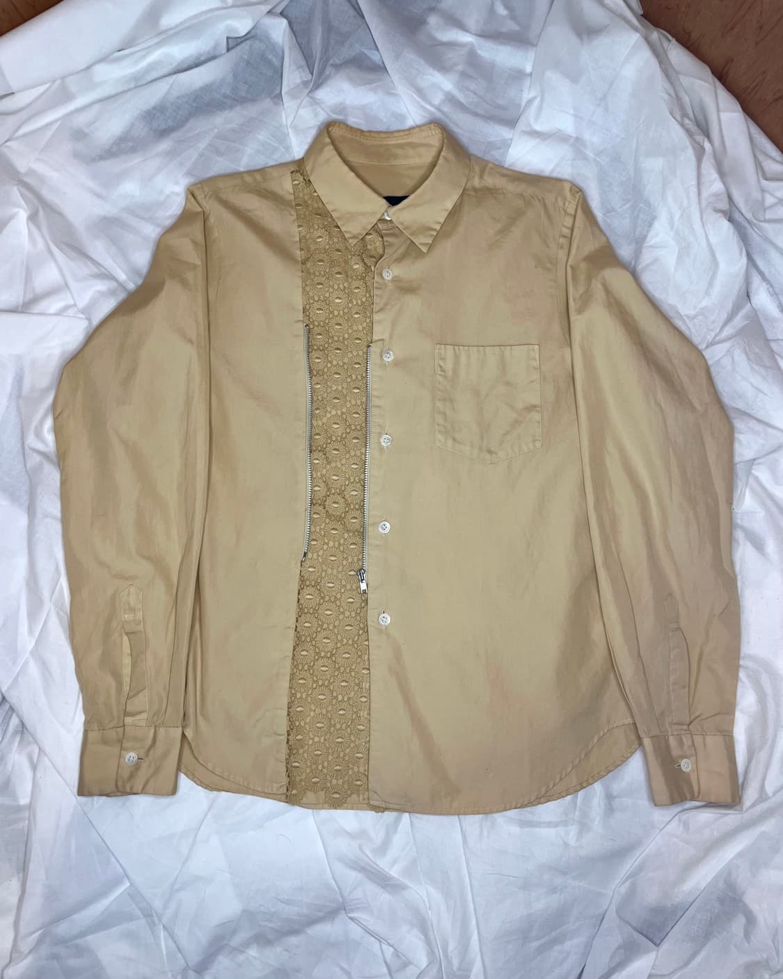 꼼데가르송 트리콧 베이지 레이스 패널 집업 셔츠 상품이미지1