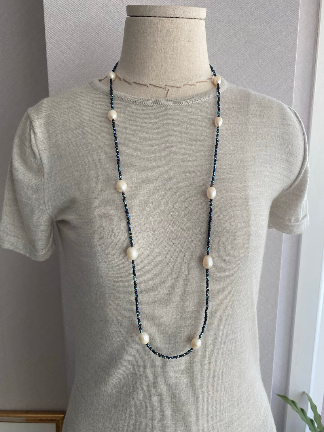 천연 담수진주+원석 비드 롱목걸이 해 상품이미지4