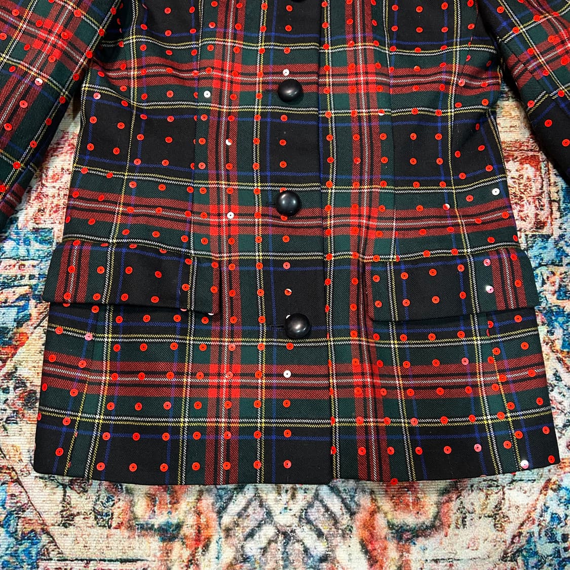 [M] 80s 발망 Ivoire 아카이브 타탄체크 스팽글 자켓 상품이미지7