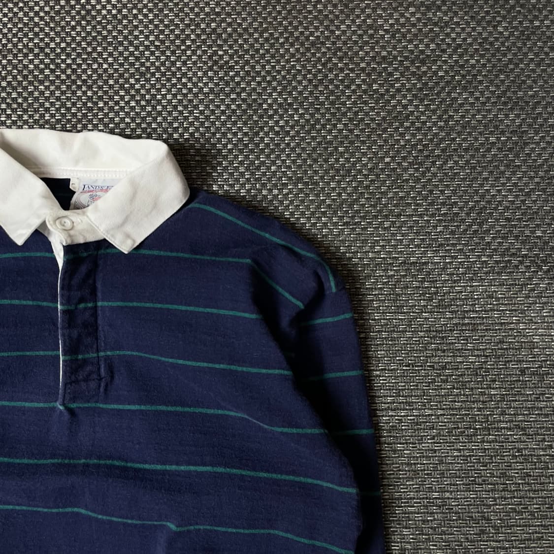 LANDS'END 네이비 그린 단가라 카라 긴팔 맨투맨 L 상품이미지3