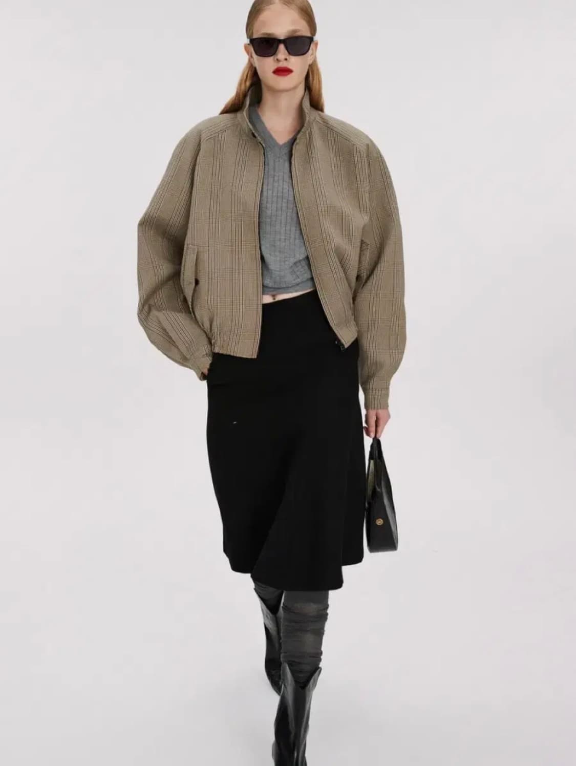 [L] 렉토 글렌 체크 해링턴 크롭 숏 블루종 자켓 상품이미지3