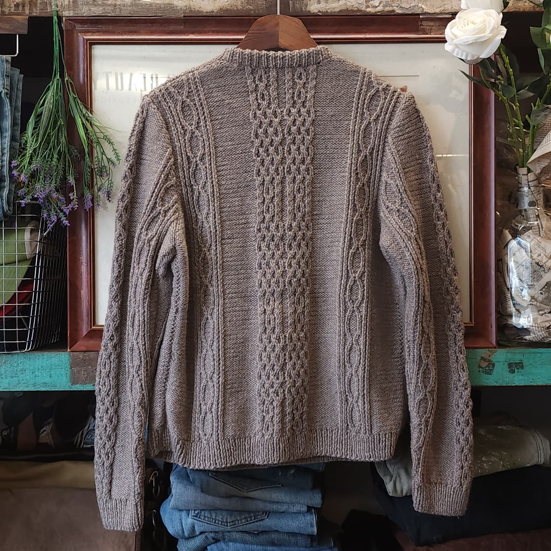 90s 프렌치 핸드메이드 울 가디건 헤비울 스웨터 버튼 가디건 베이지 상품이미지2