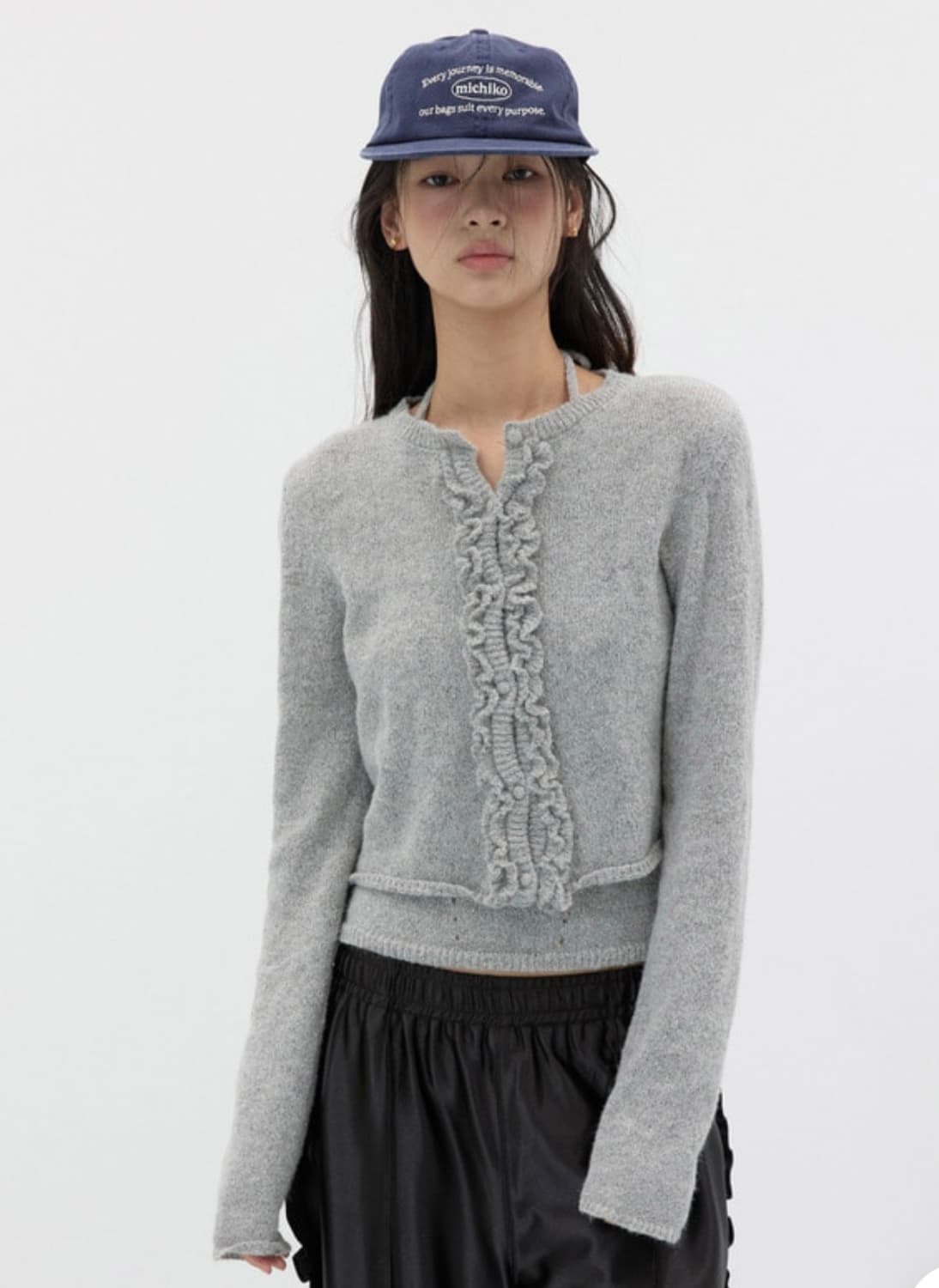 미치코런던 러플 울 니트 가디건 세트 그레이 상품이미지1