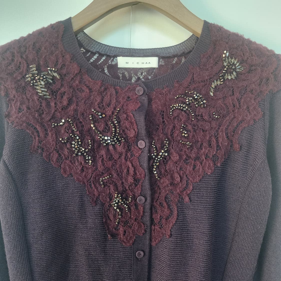 미샤 레이스 장식 가디건 버건디 상품이미지2