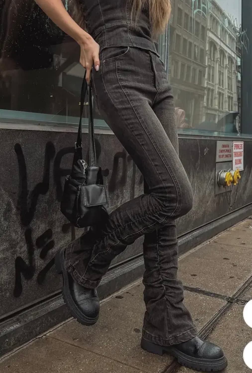 유랜 블랙 셔링 팬츠 상품이미지1