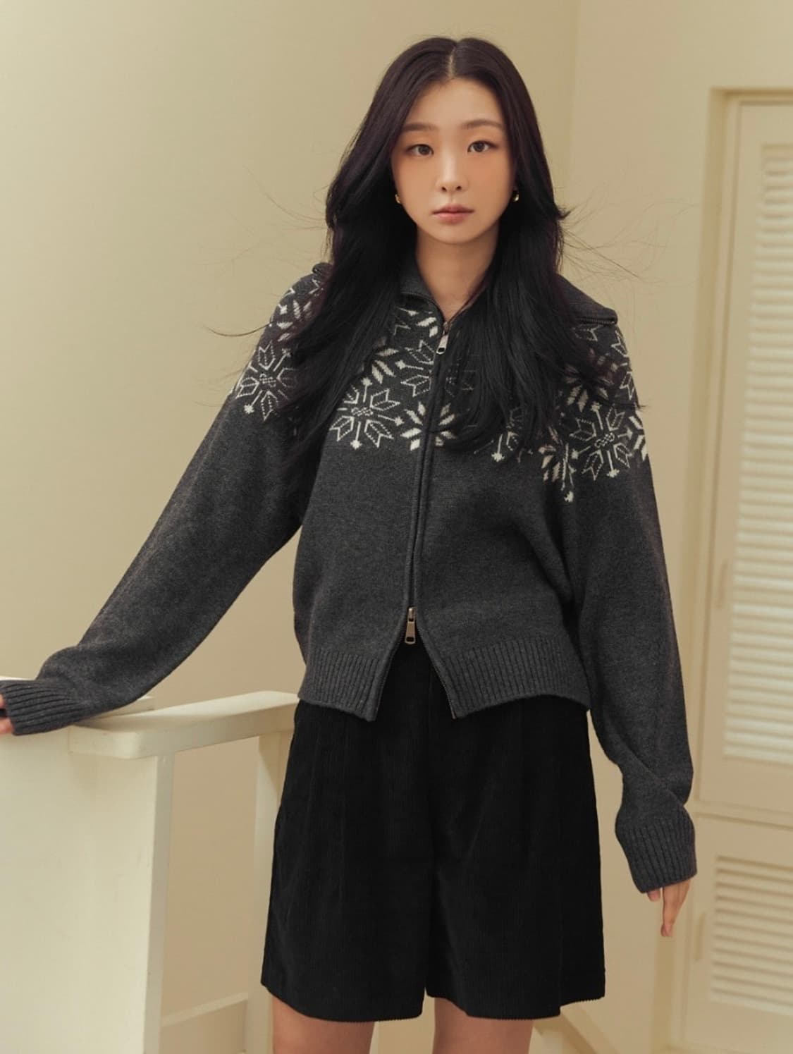 드파운드 자가드 패턴 울 집업 니트 가디건 F depound 상품이미지4