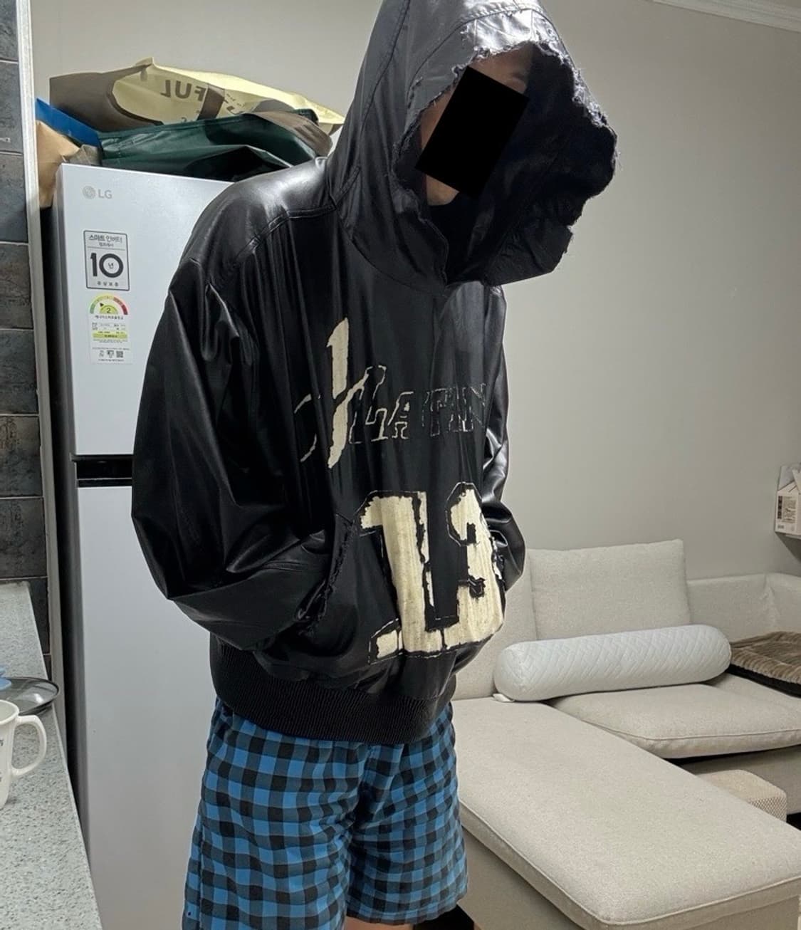 ALA TIANAN 디스트레드 비건 가죽 후디 블랙 상품이미지1