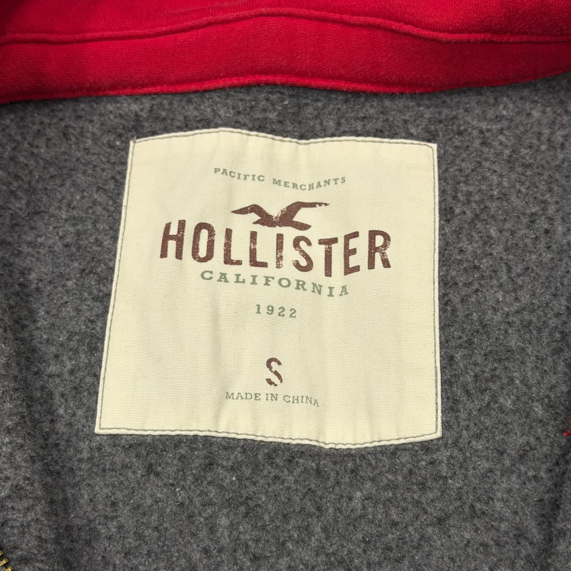 홀리스터 스펠로고 Y2K 기모 후드집업 자켓 그레이 레드 S 상품이미지4