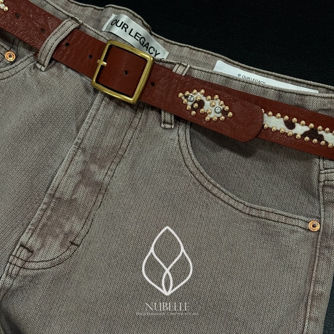 🌗 Arrow cow hair belt / 화살표 카우 호피 가죽 벨트 상품이미지1