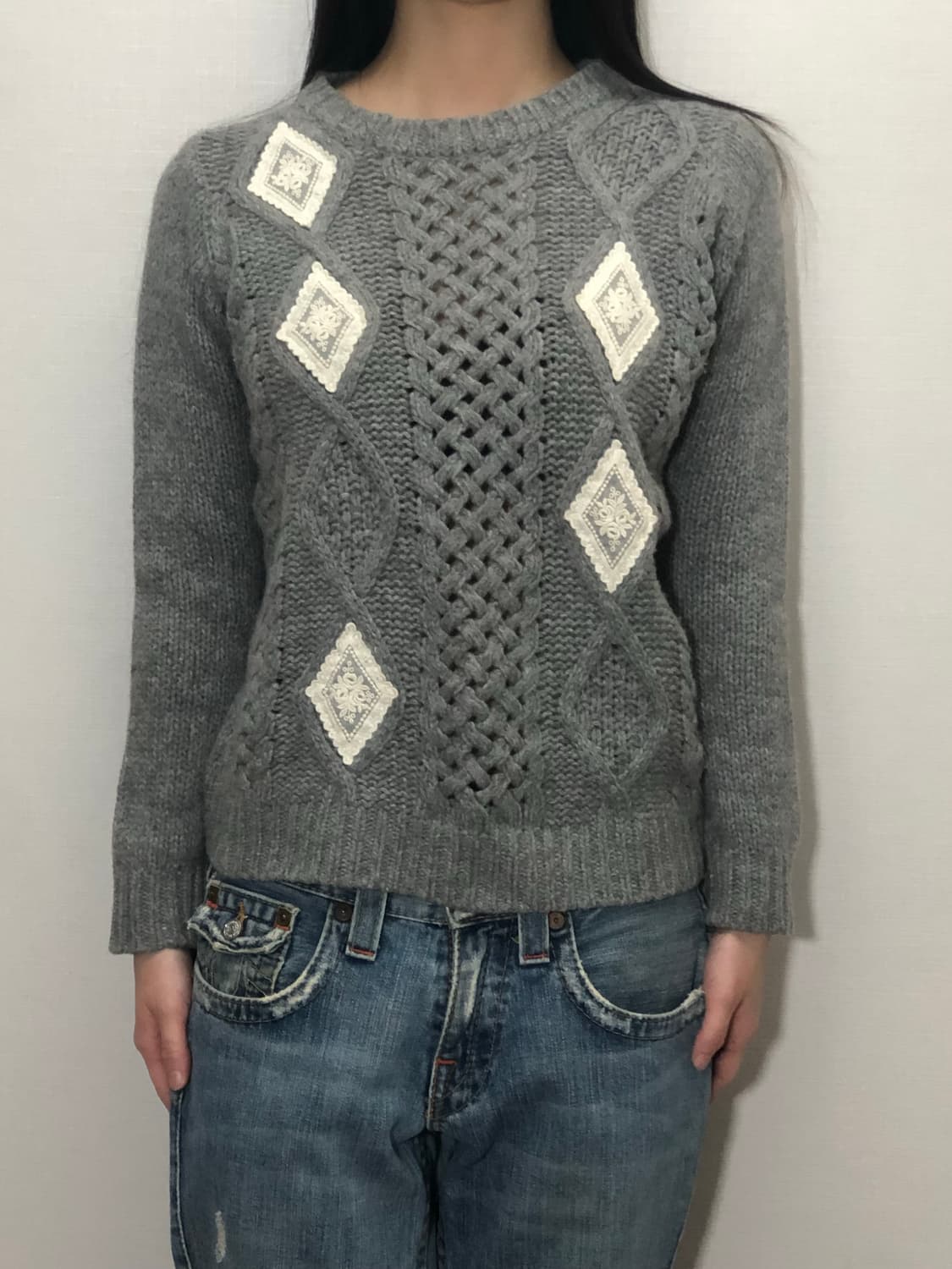 빈티지 그레이 레이스 니트 상품이미지1