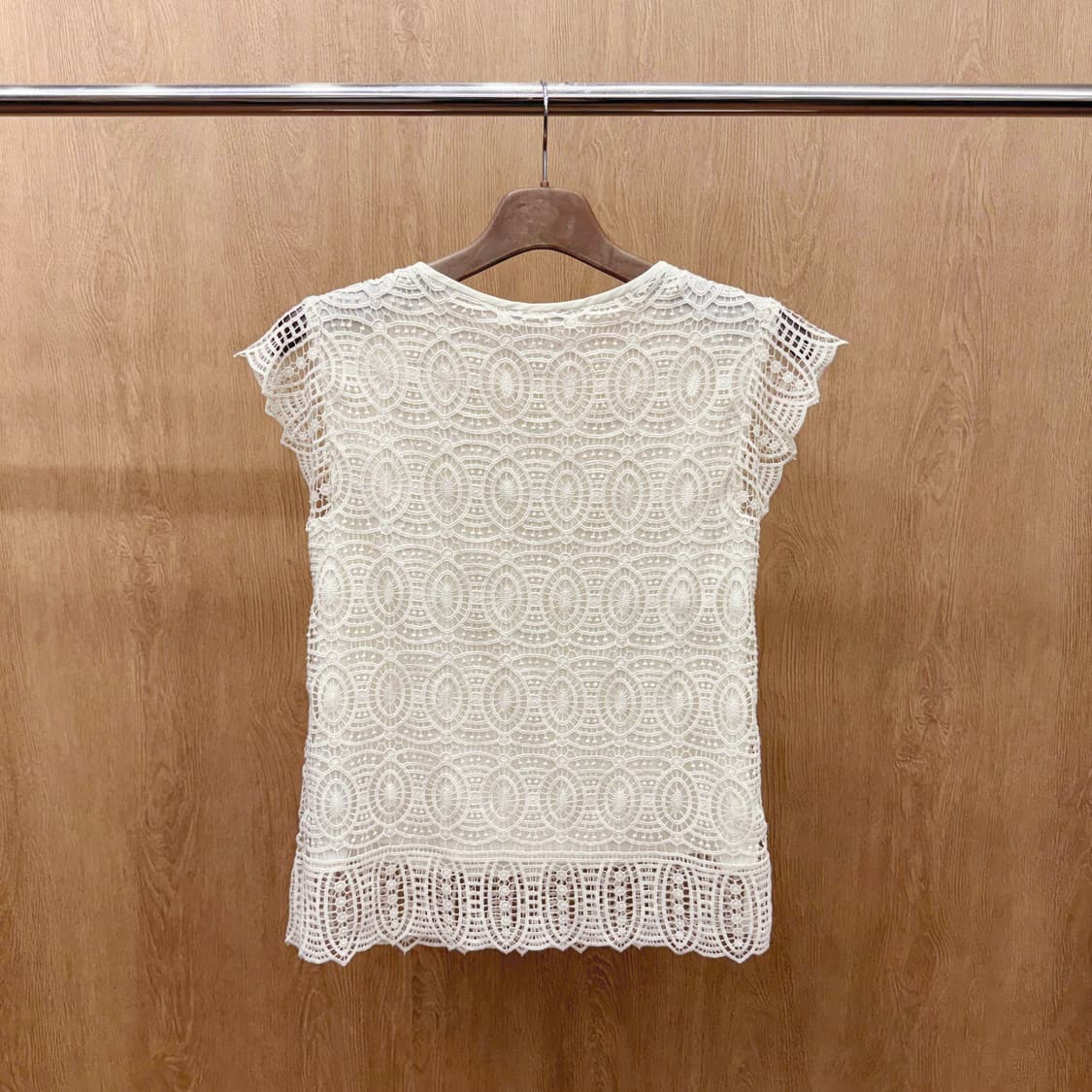 마시모두띠 레이스 자수 블라우스 크로셰 플로럴 패턴 캡소매 아이보리 상품이미지3
