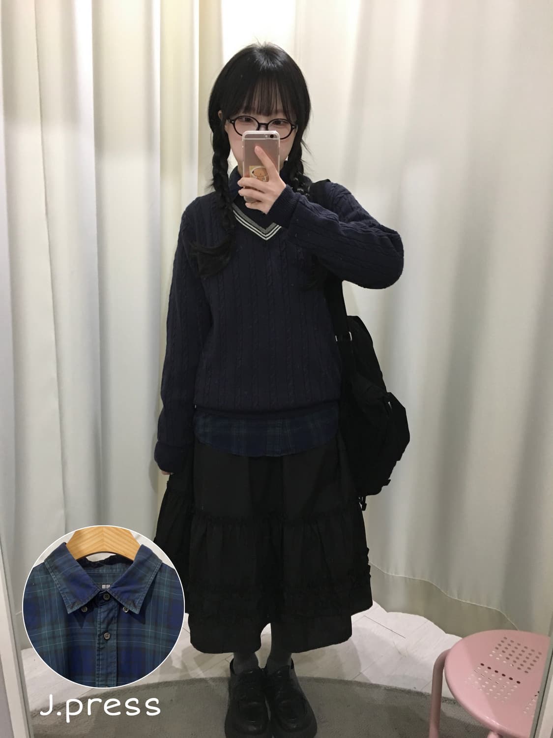 프레피룩 일본 여고생룩 니트 + 셔츠 상의 세트 상품이미지1