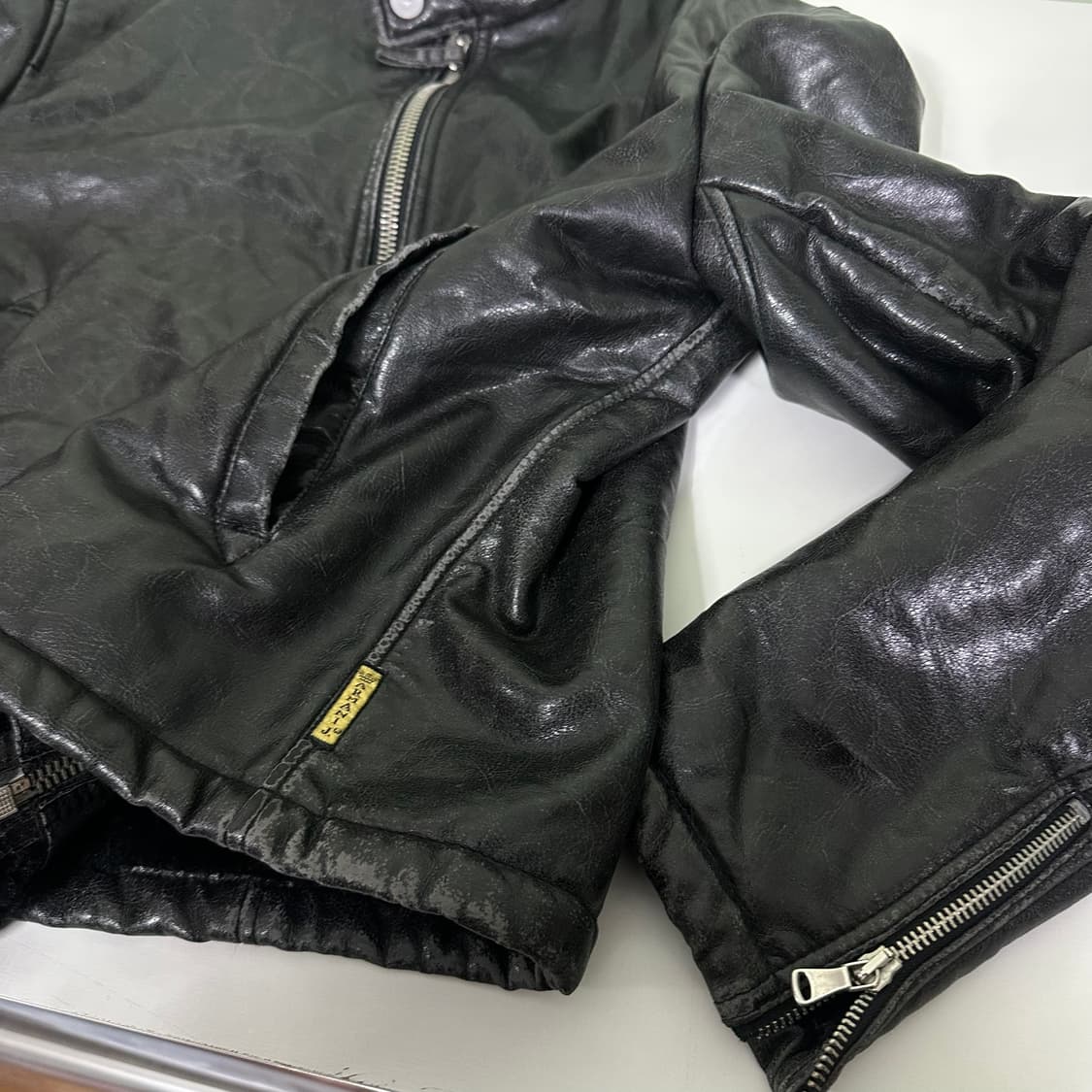 95 아르마니 진스 블랙 빈티지워시드 가죽자켓 상품이미지2