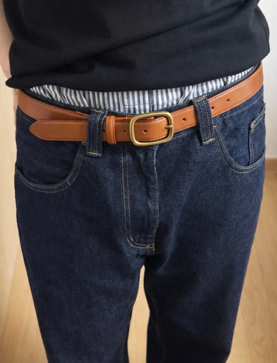 소가죽 브라스 버클 데일리 벨트 (블랙/브라운) 상품이미지2