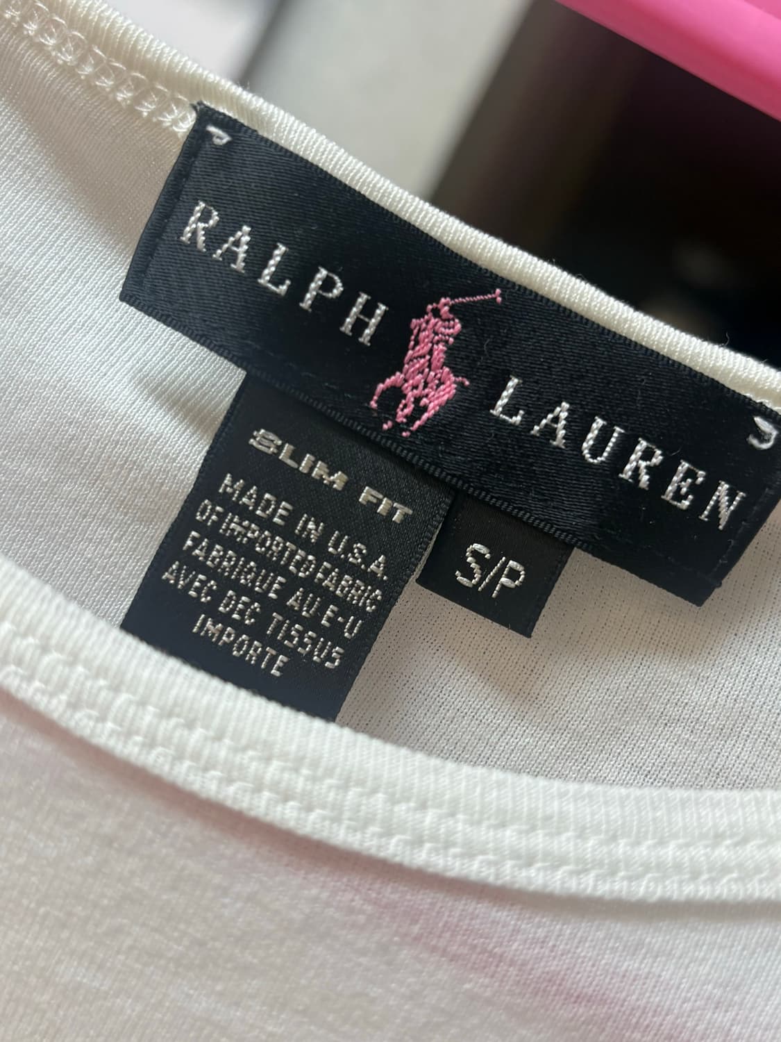 폴로 랄프로렌 화이트 핑크 슬림핏 슬리브 롱 긴팔 티셔츠 흰핑 상품이미지2