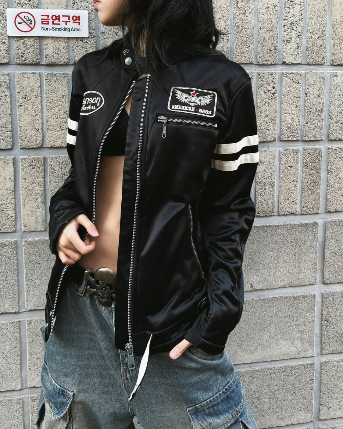 밴슨 스컬 패치 바이커자켓 상품이미지6